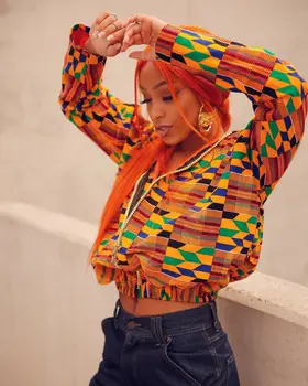 Ewos Dashiki Long Sleeve  Print Crop Top