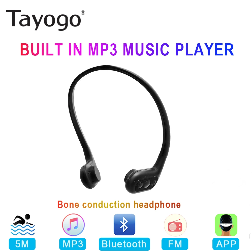 Tayogo плавательные костные проводящие наушники Bulit-in MP3-плеер с FM Bluetooth приложение шагомер IPX8 водонепроницаемый 8 Гб музыкальный плеер - Цвет: black headphone