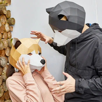 

3D Paper Mold Shiba Inu Husky Head Mask Headgear Animal DIY Paper Card Model Home Room Decor Craft Party Halloween Cosplay Props