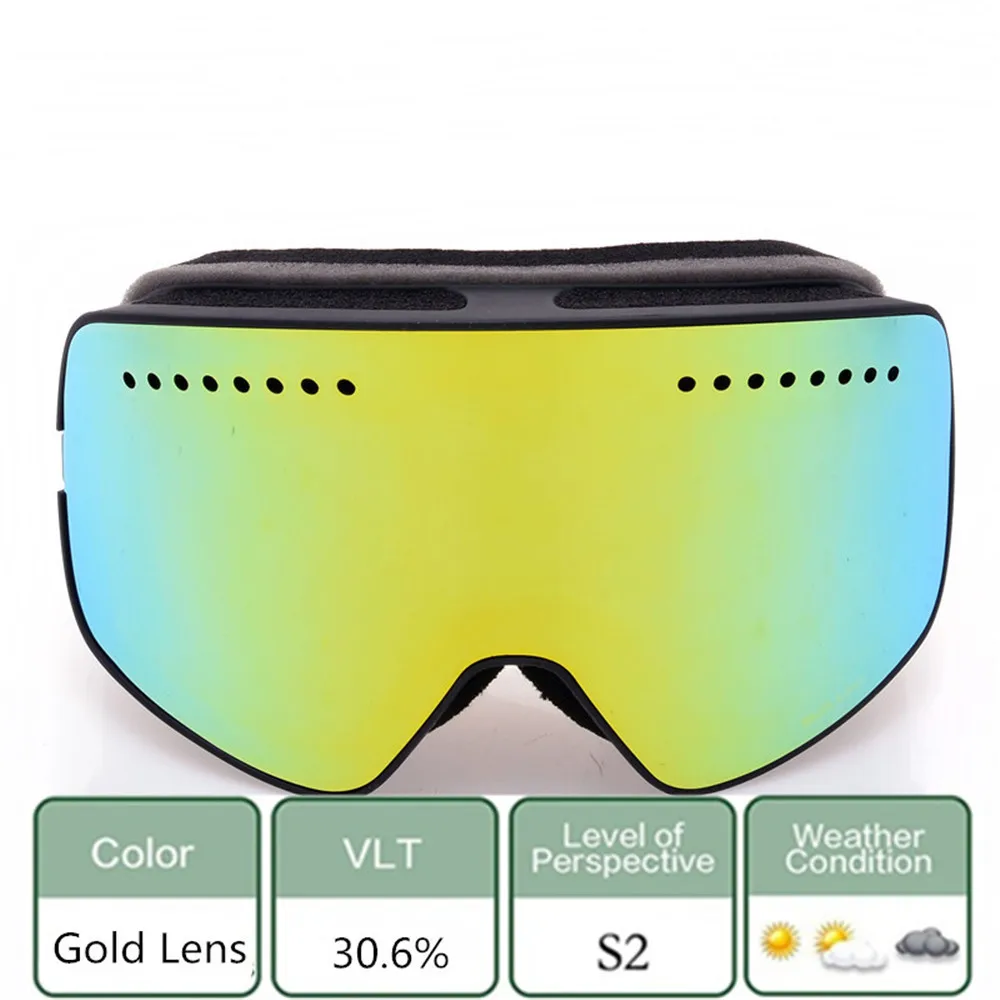 Магнитные лыжные очки, лыжные спортивные двойные противотуманные линзы UV400, большие сферические женские и мужские маски, анти-парадные очки для сноуборда, очки - Цвет: Gold lens goggle