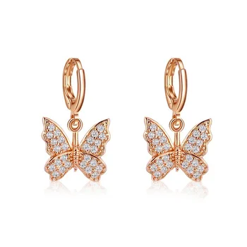 

JCYMONG 2020 Newest Crystal Butterfly Earrings For Women Gold Silver Color Acrylic Pendant Earrings Fashion Female Drop Earring