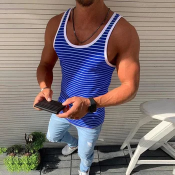 Men Vests Summer Sleeveless Shirts Gym Clothing Men Stripped Sports Casual Fitness Tanks Slim Fit Mens Bodybuilding Tank Tops 4