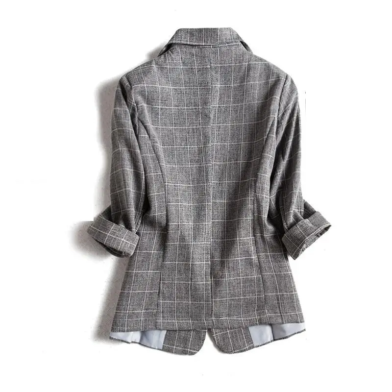 2020 Spring Fashion Women Autumn Coat Seven Sleeve Plaid Suit Jacket Notched Pink Blue Blazer Feminino Plus Size Designer Coats