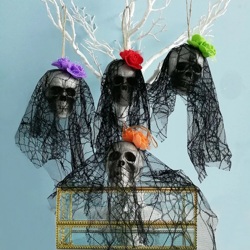 Halloween Skull Hanging Ornaments Foam Skull Bride Clothes Bone Head Scene Layout Props Home Decorations Festival Party Supplies