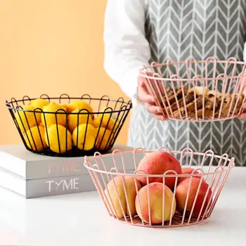 

Desktop Snacks Candy Fruit Basket Kitchen Creative Iron Storage Basket Drainer Fruit Plate Vegetables Organizer Washing Baskets