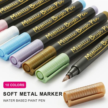 

10Pcs/Set Soft Metallic Brush Pen Art Markers Sheen Glitter Painting Pen Card Making DIY Photo Album Scrapbooking School Supply