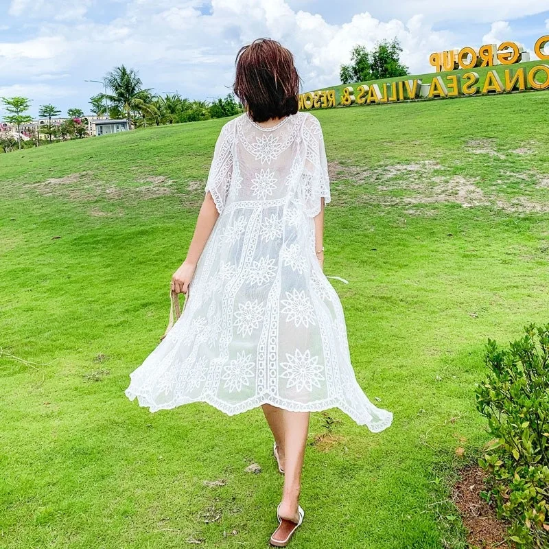 

Embroidery Lace Cardigan Seaside Holiday Very Fairy of Sun Protection Clothing Fairy Mori Girl Western Style Gauze Coat 2019 New
