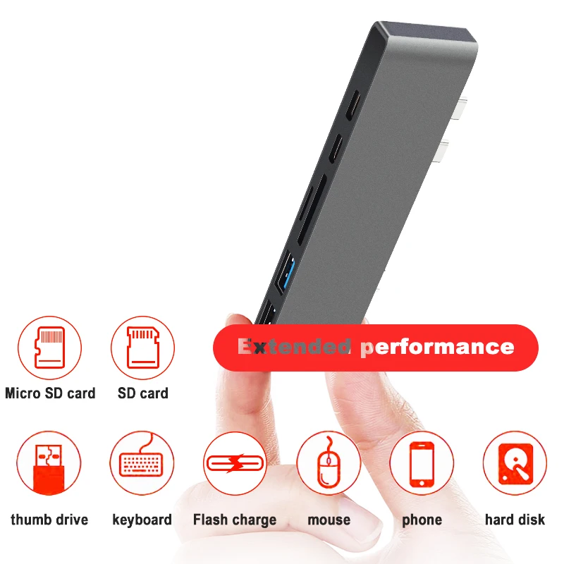 Lungfish USB C концентратор 6 в 1 type C Thunderbolt 3 адаптер USB-C док-ключ PD USB 3,0 SD TF кард-ридер для MacBook Pro Air