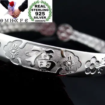 

OMHXFC Wholesale European Fashion Woman Girl Party Wedding Gift Plum Blossom 925 Sterling Silver Open Bangles Bracelets BE148
