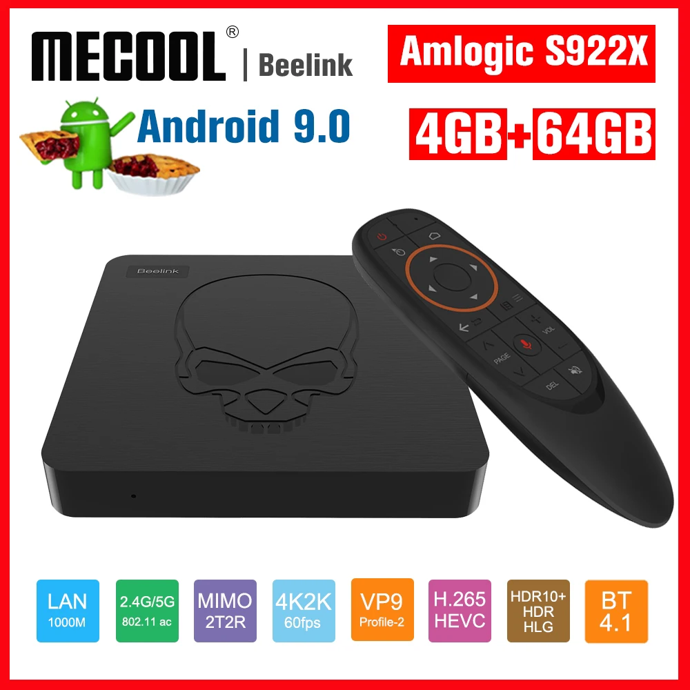 Mecool ТВ приставка новая Beelink GT KING Android 9,0 ТВ приставка S922X Четырехъядерный 4 Гб+ 64 Гб приставка ТВ Bluetooth 4,1 1000 м LAN USB 3,0 приставка