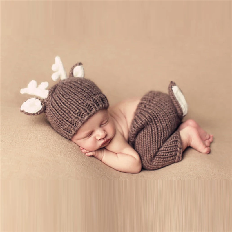 Одежда для фотосъемки детская ручная шерстяная кукла лиса и шапочка с длинными ушами Детская шерстяная игрушка новорожденный, детская шапочка реквизит для фотосъемки