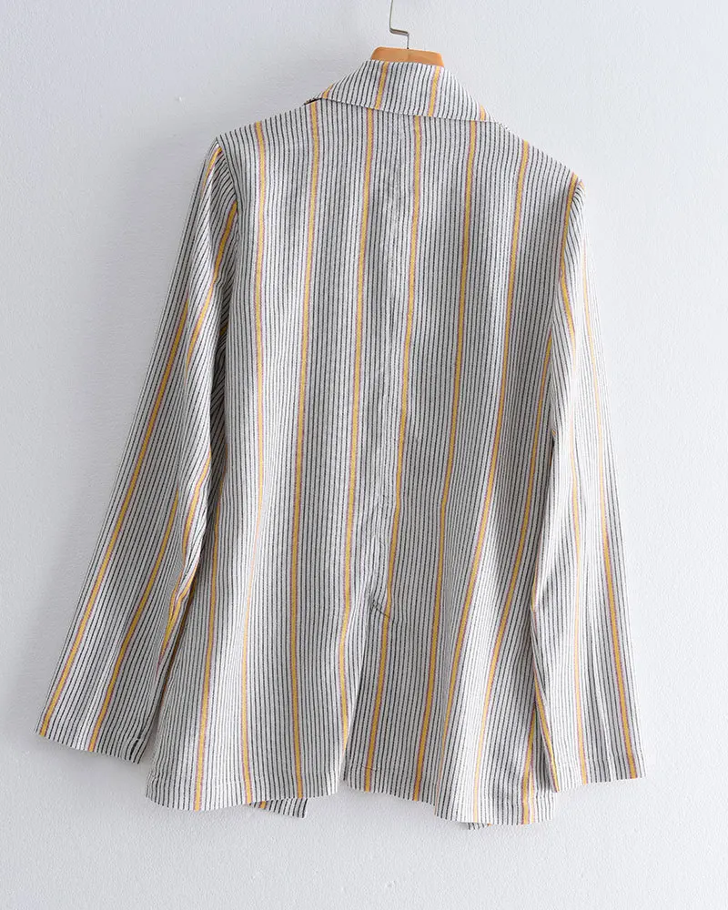 

Ux34 Qinfu Breathable Suit Collar Mixed Colors Vertical Striped Color Mixture Simple Versatile Suit Jacket Women's