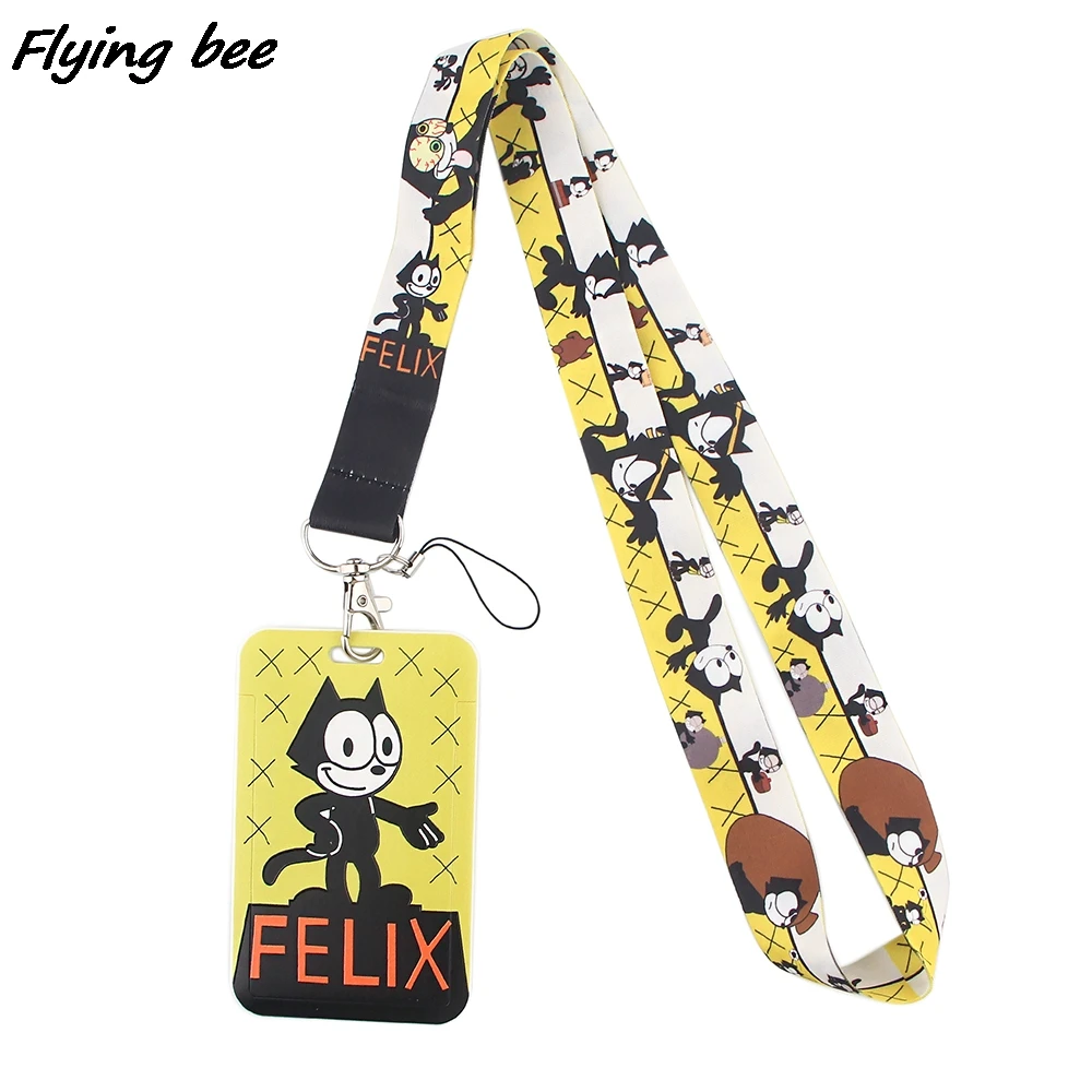 Flyingbee X1273 Felix Cat Cartoon Card Holder ID Holder Bus Card Holder Staff Card Bank Credit Card Holder With Lanyard flip business id ic card holders for office staff eco friendly plastic material badge holder with original colors lanyard