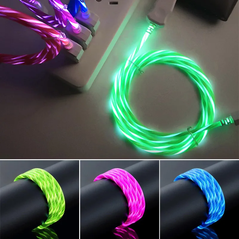 Новинка для тип-c светодиодный светящийся светильник USB кабель для синхронизации данных зарядный кабель для мобильных телефонов Android зарядный кабель Случайная