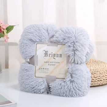 

2020 Long Hair Plush Fleece Blanket Grey Blankets Solid AB Side Pink Blue Throw Bed Duvet Cover Decor Home Textile 160*200cm