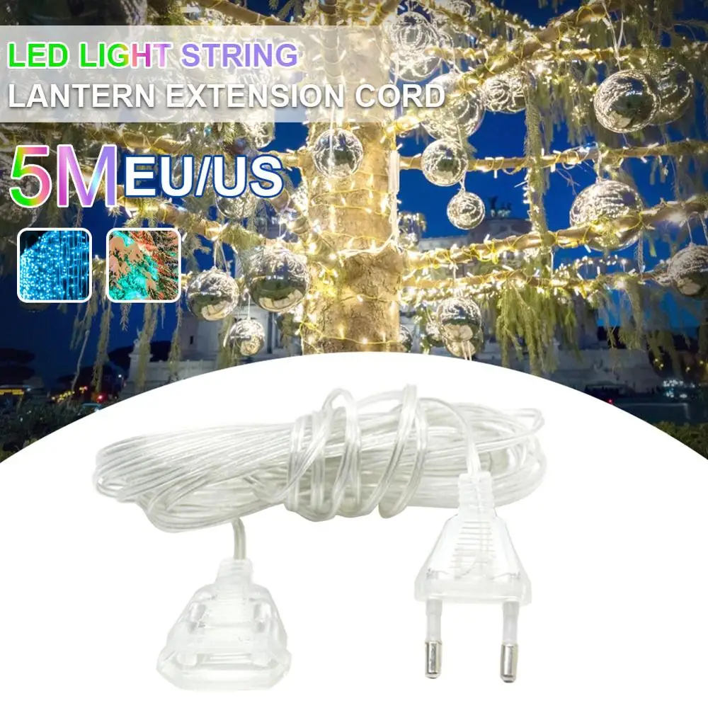 

5M EU US Plug Extension Cable Transparent Standard LED String Lights Extension Cord Curtain Light Wedding Christmas Decoration