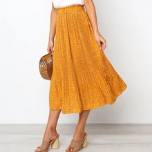 Вечерние, в горошек, в винтажном стиле, миди, эластичные, плиссированные, карманы, Свинг, Женская юбка, офисная, пышная, повседневная, полиэфирная, мягкая