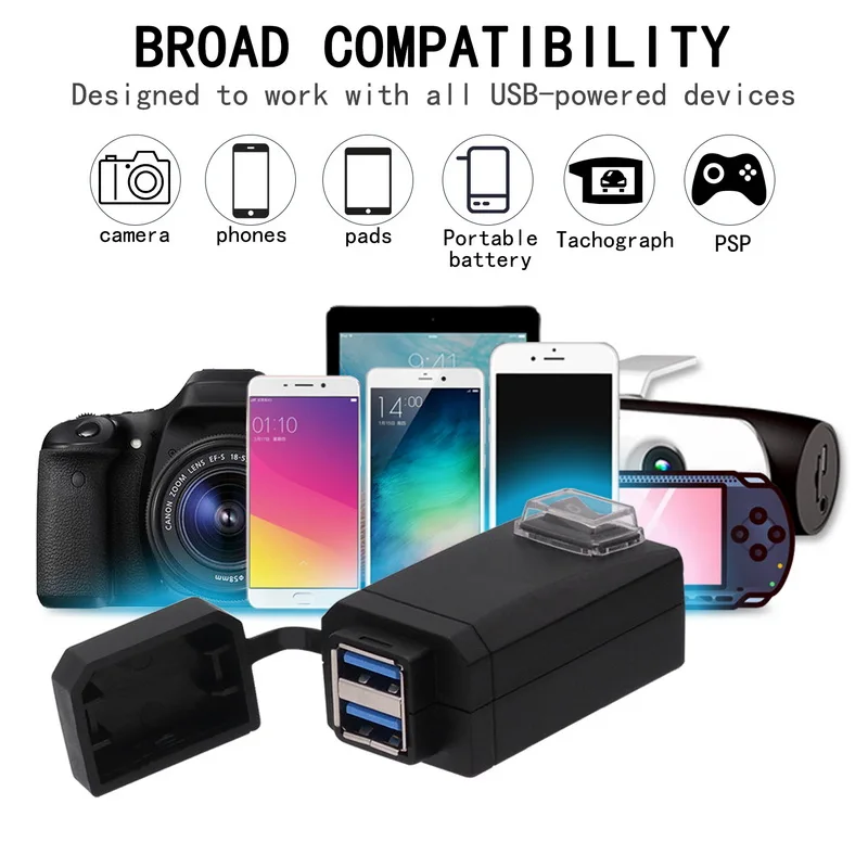 

Universal Quick Charge QC3.0 USB Motorcycle Charger Adapter with Waterproof Switch Dual USB Charger Socket Plug