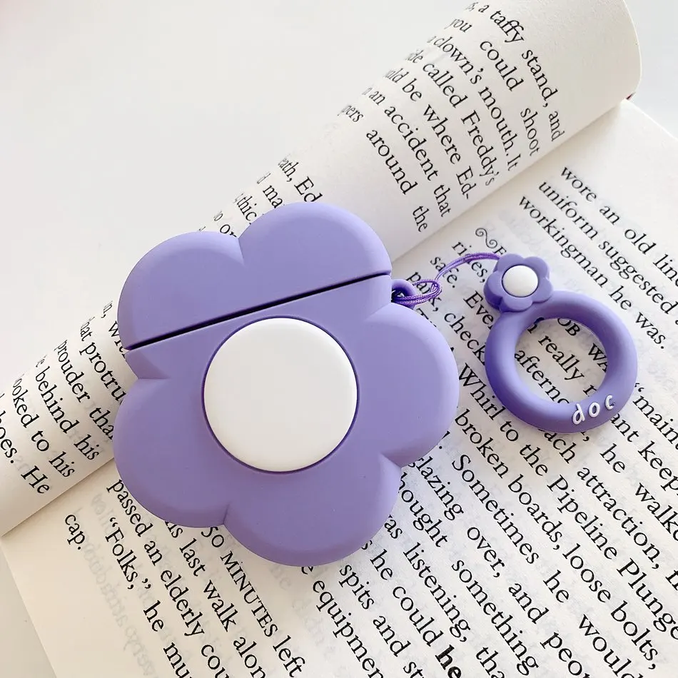 Чехол для AirPods силиконовый милый чехол для наушников Airpods 2 Чехол для наушников для Apple Air pods чехол для наушников кольцевой ремешок Capa Asia - Цвет: Flower Purple-M