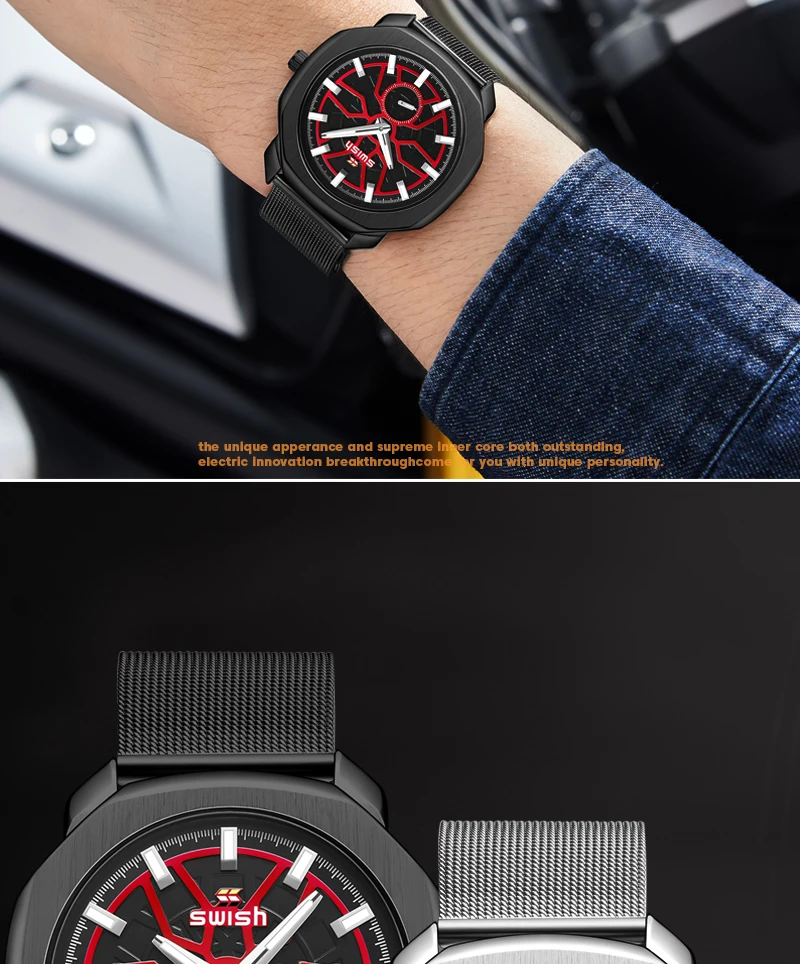 SWISH Brand Designer Quartz Watches Men Stainless Steel Dress Wristwatch 2021 New Fashion Milan Strap Small Second Dial Working