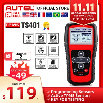

Autel MaxiTPMS TS401 Tire Pressure Monitoring System OBD2 TPMS Diagnostic Scanner Tool Activate 315 433MHZ Sensor Programming