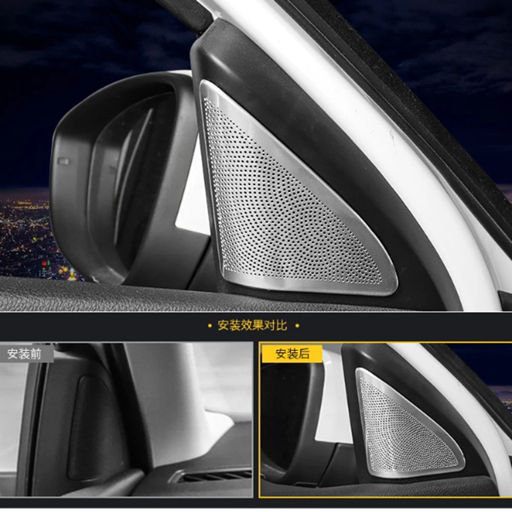 

for SKODA OCTAVIA/RS 2015-2019 Interior Window triangle Speaker Cover sticker Car Styling 2 PCS Stainless steel sticker