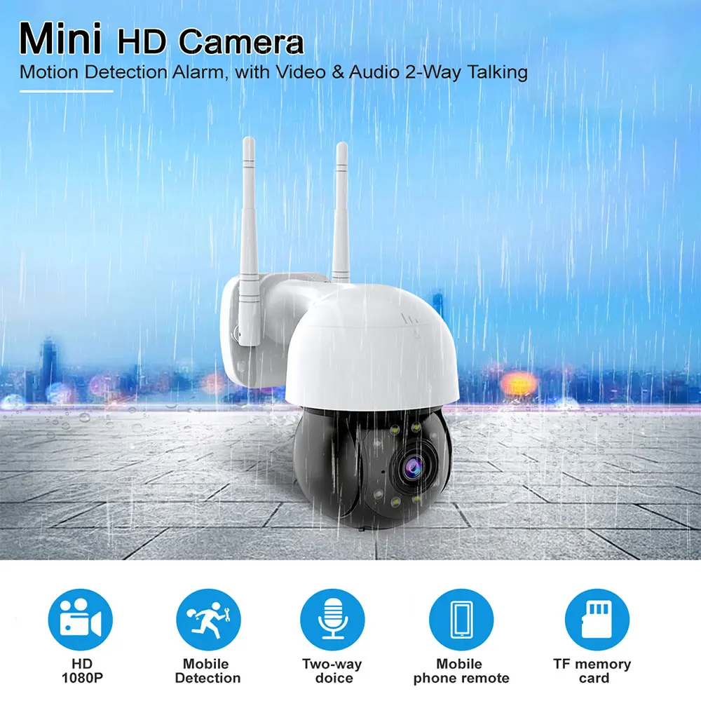 Outdoor Waterproof Wifi Surveillance Camera,1080P Night Vision HD PTZ IP Camera,Onvif P2P Audio CCTV Network Security Cameras