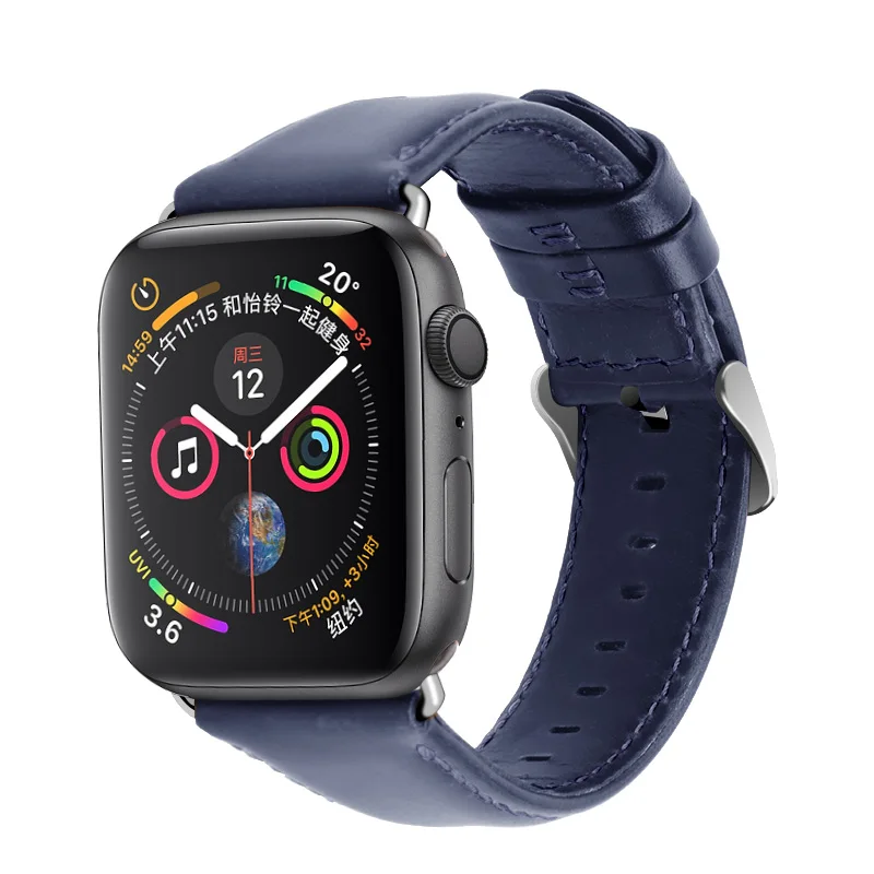 Из натуральной кожи петлевой ремень для apple watch группа 5 4 40 мм 44 мм, correa, ремешок для наручных часов iwatch, 42 мм, 38 мм, версия 3/2/1 браслет аксессуары - Цвет ремешка: blue silver clasp