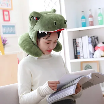 

2019 New Small Dinosaur Hooded U-shaped Pillow Multi-function Neck Pillow with Hat Cute Cartoon Dress Accessories Christmas Gift