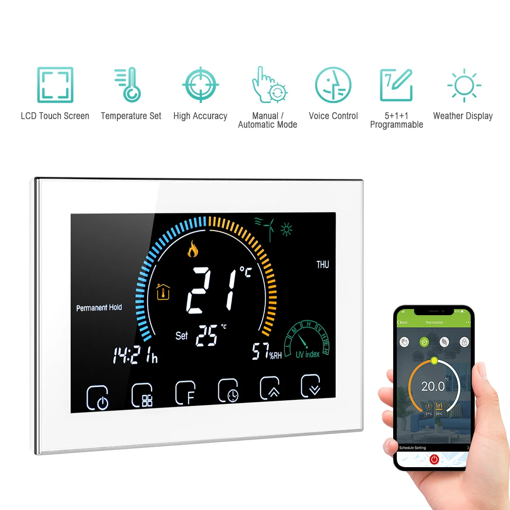 Voice-App-Control Heating-Thermoregulator Smart-Programmable Water/gas-Boiler Backlight