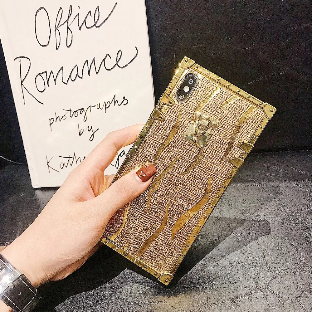 Hot 3D Luxury Square Gold Glitter Case for iphone 11Pro X XR XS MAX 7 8 15 Pro Max 14 Plus For Samsung Galaxy S10 S9 Back Cover