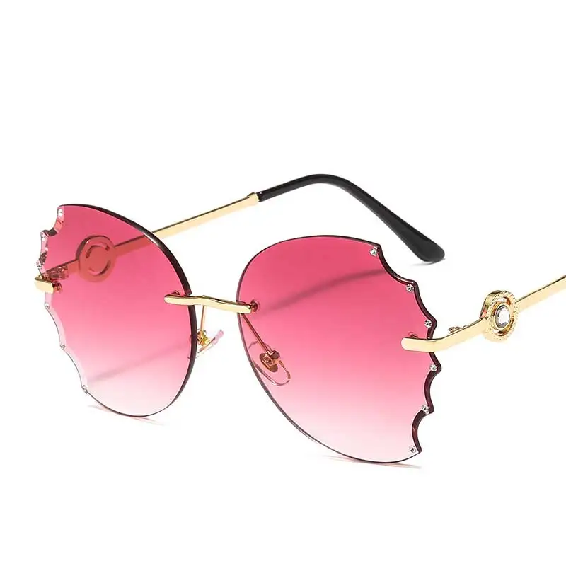 Роскошные женские солнцезащитные очки без оправы женские брендовые дизайнерские алмазные режущие линзы винтажный в форме цветка солнцезащитные очки для женских оттенков - Цвет линз: red