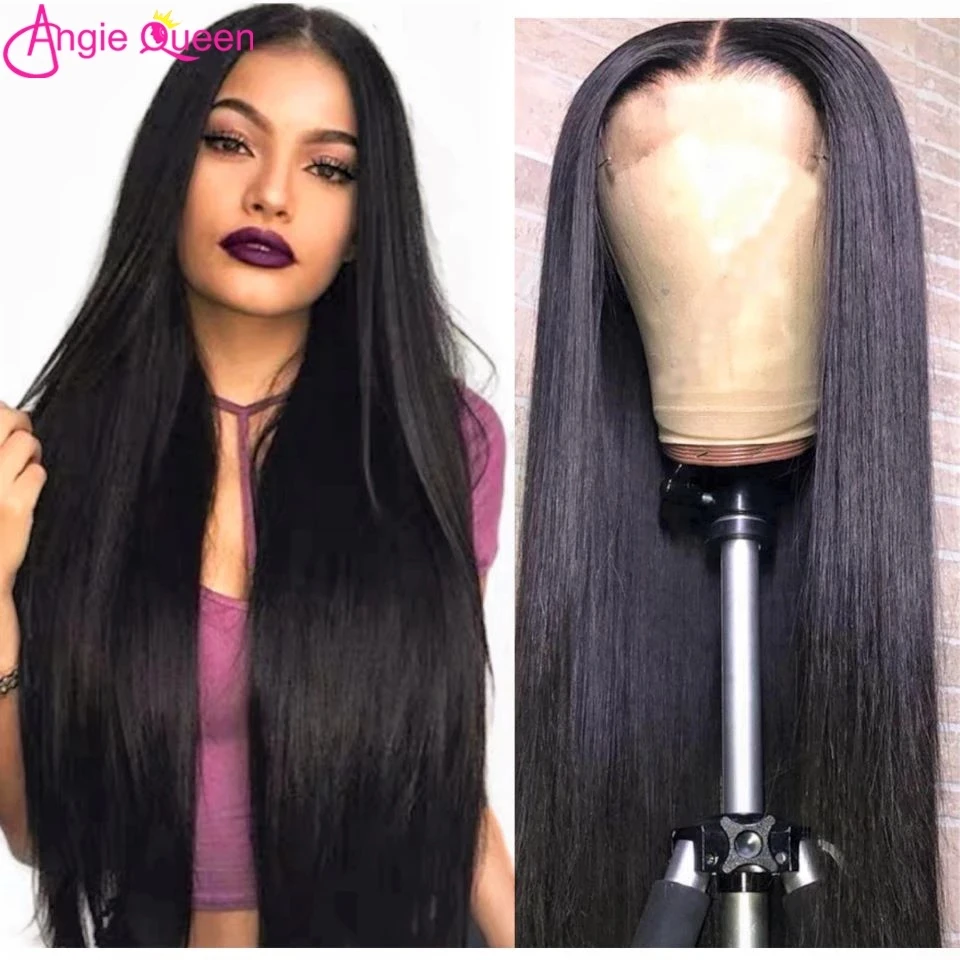 Straight Human Hair Wigs Lace Frontal Hair Weaves ANGIE QUEEN150% Density Natural Color Peruvian Remy Hair13x4x1T Part Lace Wigs
