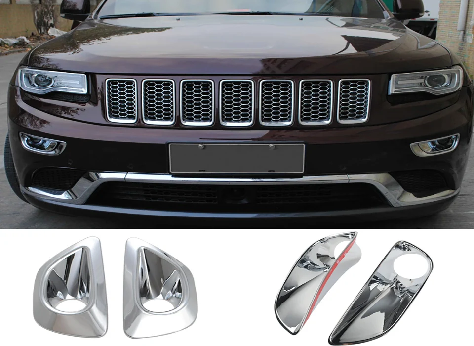 SHINEKA Chromium Styling For Jeep Grand Cherokee 2014-2016 ABS Front Fog Lamp Frame Cover Sticker For Grand Cherokee Accessories