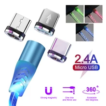 2.4A светодиодный легкий магнит type C Micro USB кабель для Xiaomi huawei Iphone Магнитный кабель для быстрой зарядки шнур для зарядного устройства USB C кабель для передачи данных