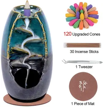 

Mountain River Handicraft Incense Holder Ceramic Backflow Waterfall Smoke Incense Burner Home Decor Wierook + 120pcs Incense