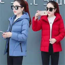 Женские хлопковые куртки с капюшоном, новинка 2019, зимнее пальто, толстое, корейский стиль, большие размеры, повседневная короткая парка