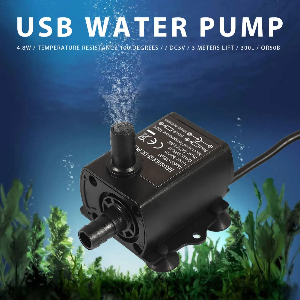 

Submersible Fountain Pump Plastic Home Miniature Landscape Fish Tank Hmax 300cm Water Pump Versatile USB DIY Aquarium 4.8W