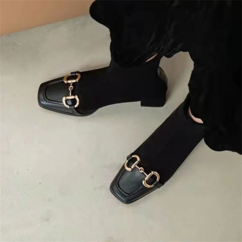 

Women's Leather Plush Large Boots Short Boots 2021 Autumn Winter New Middle Heel Short Barrel Back Zipper Thin Single Boot