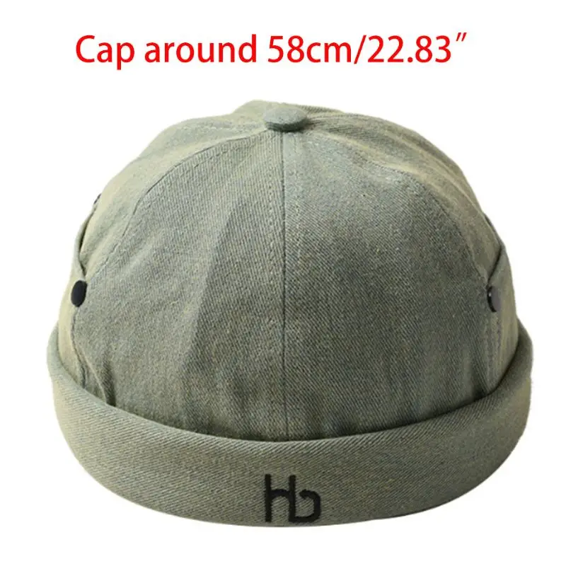 Unisex Brimless Adjustable Docker Hat Beanie Letters Embroidery Washed Skull Cap
