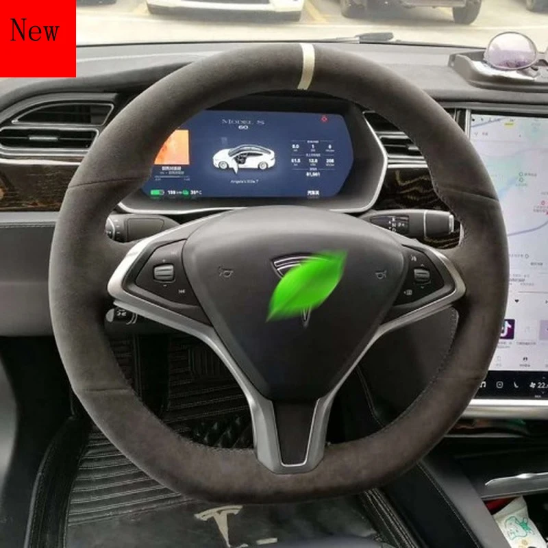 

High-quality DIY Hand-stitched Suede Car Steering Wheel Cover for Tesla 3 Model 3 Model S Model X Y Car Accessories