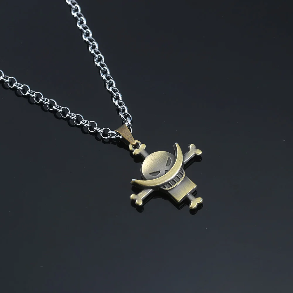 Anime One Piece Metal Necklace Luffy Ace Pirate Skull Hat Pendant Chain Choker Man Cartoon Necklaces Charm Jewelry Collar Gift