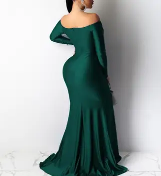 

Off Shoulder Long Sleeve Maxi Dress Deep V Neck High Split Full Length Party Dress Elegant Women Red Sequin Evening Wear