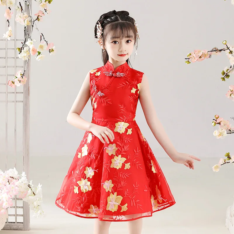 Summer Princess Dress Chinese Traditional Cheongsam Evening Gown Elegant Prom Sleeveless Party Dresses for Weddings Red Pink beautiful baby dresses Dresses