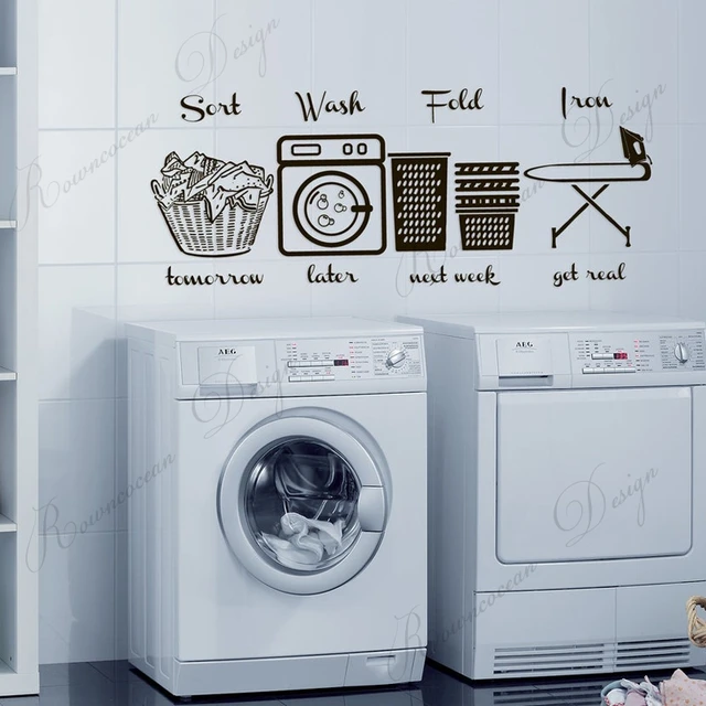 Pegatinas De Pared 'WASH' Y 'DRY' Para Lavandería – Decoración Vinilo Autoadhesivo, 60 X 30 Cm
