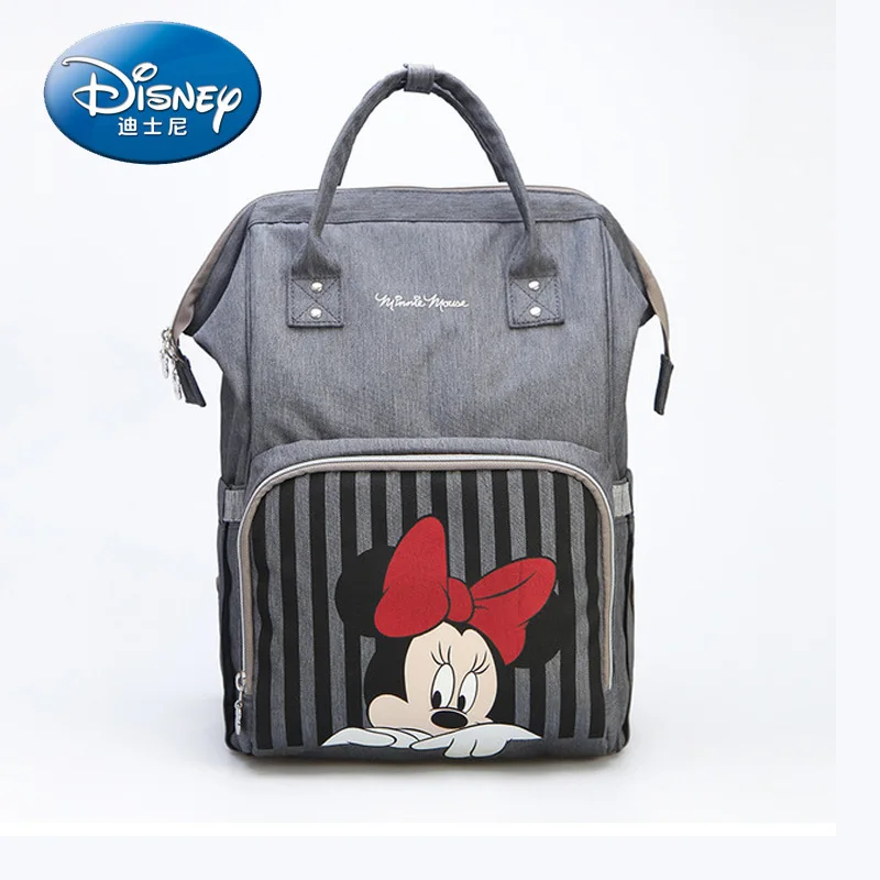 Sac à couches en tissu Disney Mickey Minnie | Sac à dos de poussette imperméable pour bébé USB, chauffe-biberon Mickey Minnie, sac de voyage pour maman