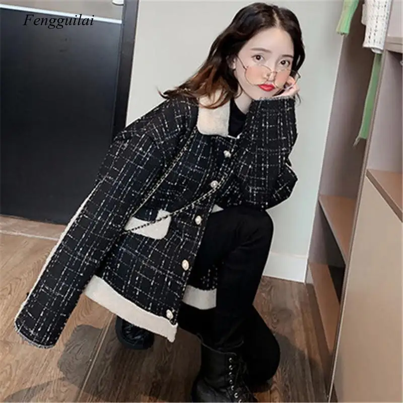 

Autumn Korean Sweet Girl Short Jacket Warm Winter Loose Girl Jacket Pockets Button Casual Tweed Jacket Fashion Retro New Coat