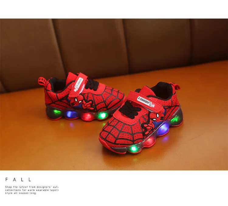 New Autumn Spring Children Shoes Spiderman Night Flash Sports Sneakers Light Shoes for Kids Children's Sneaker Boys boots Girls