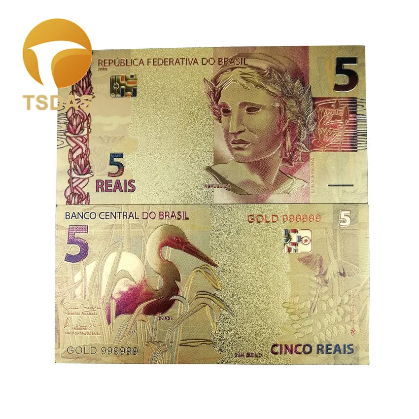 Красивые красочные банкноты из Бразилии, 10 шт./лот, золотые банкноты, 24 к, позолоченные, 5 цветов, банкноты для сбора и украшения дома