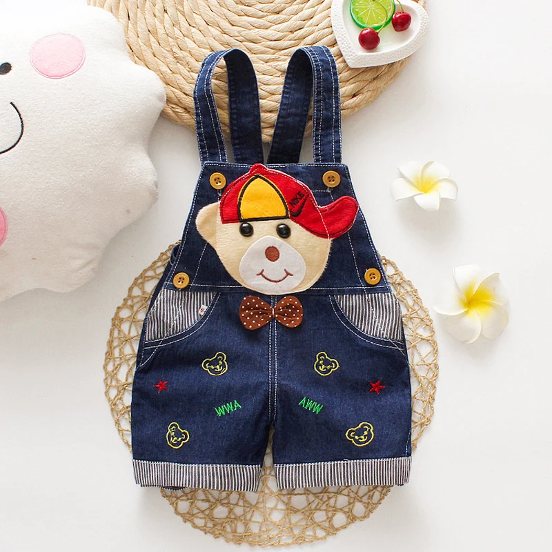 DIIMUU Summer 1-3Y Child Kids Baby Boys Denim Pants Infant Children Boy Short Overalls Clothing Kid Casual Cartoon Print Bottoms